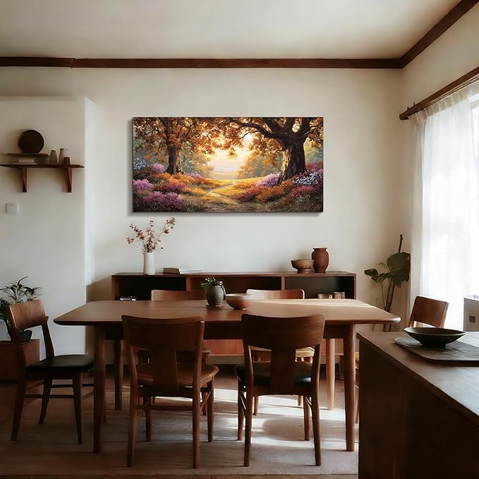 SERIMINO Forest Wall Art, Large Landscape Wall Art, Nature Wall Decor, Autumn Trees Floral Canvas Prints, Cozy Rustic Paintings for Living Room Bedroom Bathroom Kitchen Farmhouse Cottage 24"x48"