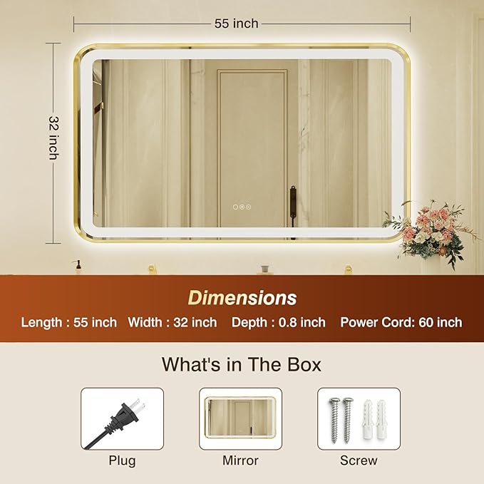 32x55 Inch LED Bathroom Mirror
