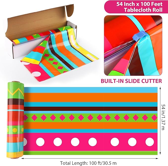 Kochorie 100 Ft x 54 Inch Mexican Fiesta Party Tablecloth Roll