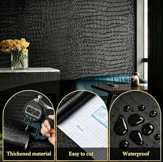 Peel and Stick Wallpaper Black Crocodile Wall Paper Modern Textured