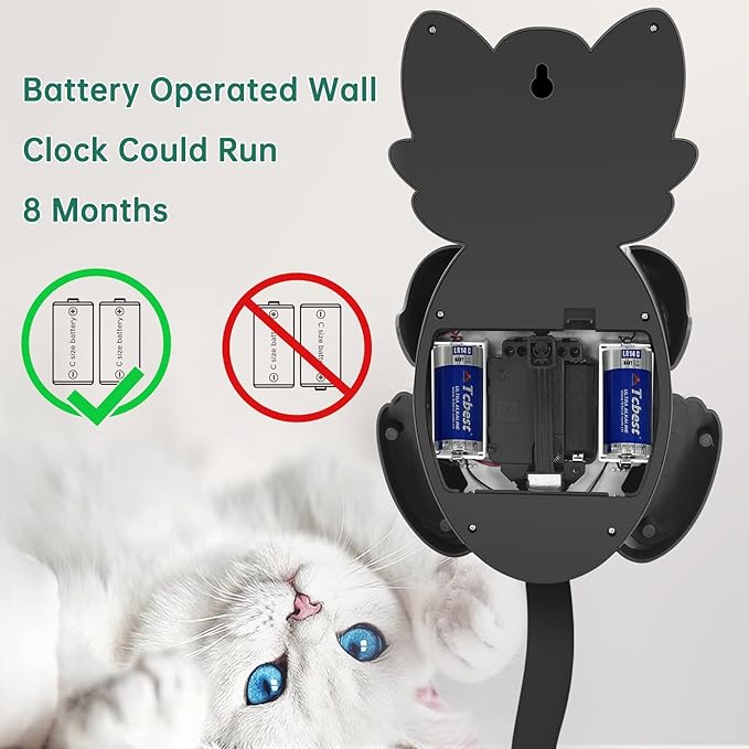 Soobest 18 Inch 3D Large Cat Wall Clock Battery Operated Silent Non Ticking