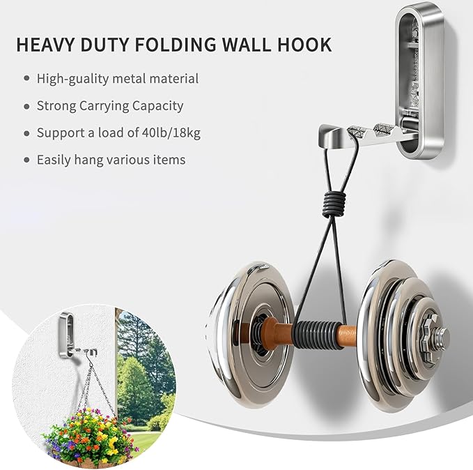 4PCS Foldable Wall Hooks, Flip Down Design