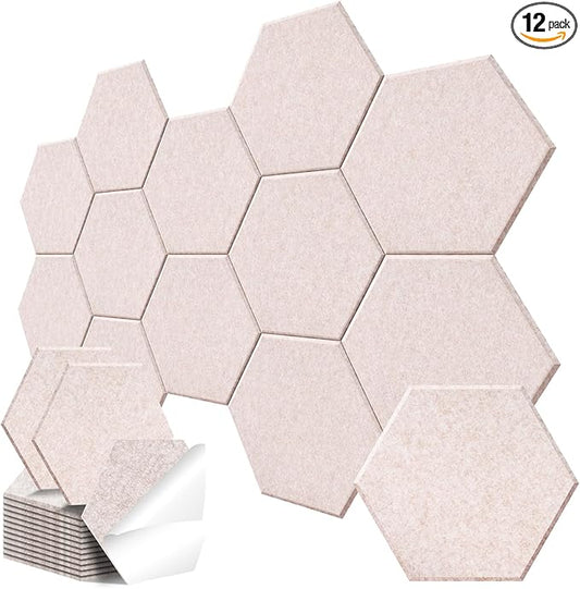 12 Pack Hexagon Acoustic Panels, Self-Adhesive Sound Deadening Panels, Sound