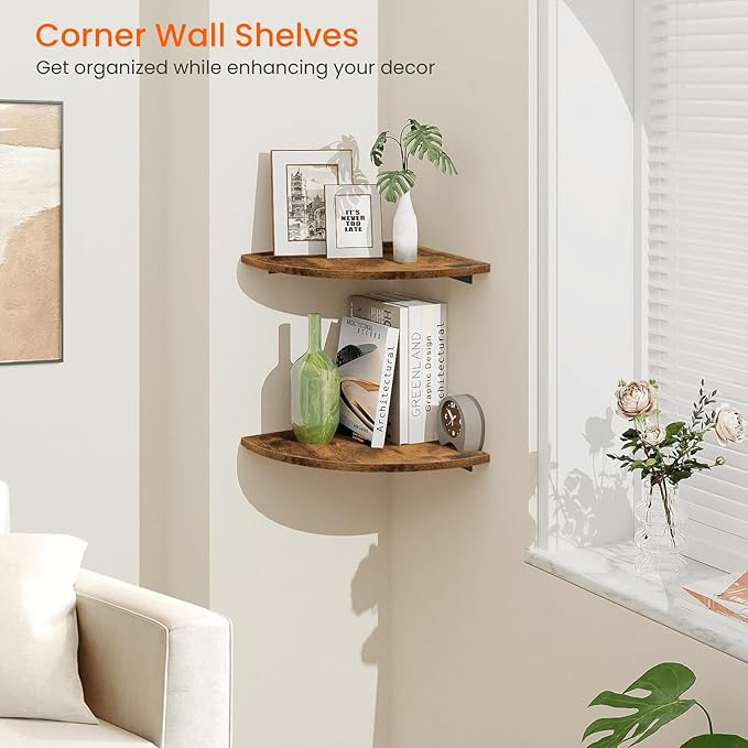 Homode Corner Shelf Wall Mount, 12 Inch Wood Floating Corner Shelves