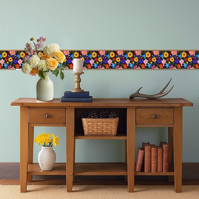 Colorful Floral Wallpaper Border 196x4 Inch Peel and Stick Wall Border