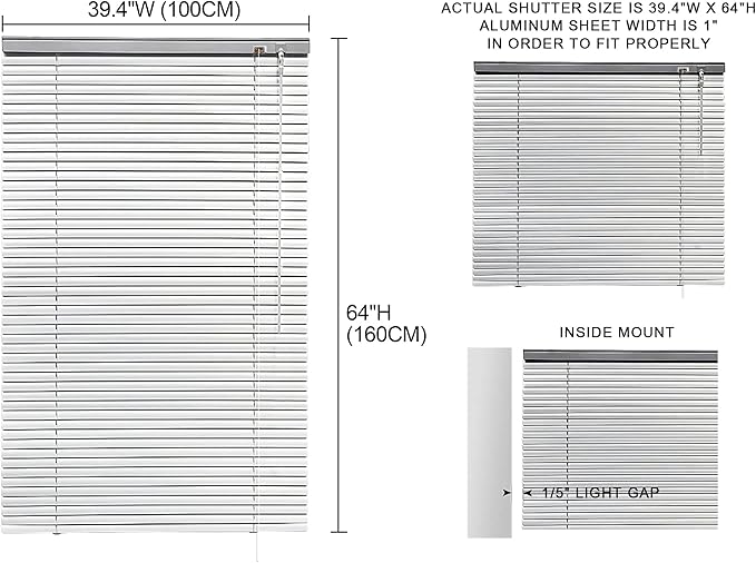 YIIBAII Mini Blinds Suitable for 40" W x 64" H Windows 1" Aluminum Horizontal