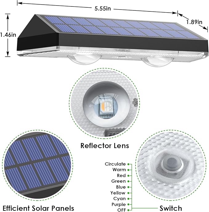 Solar Fence Lights Outdoor - Warm White & RGB 6 Color, Dusk to Dawn Solar Deck Light, Solar Lights Outdoor IP65 Waterproof, Garden Lights for Outside/Backyard/Railing/Step/Patio/Wall (12 pack)