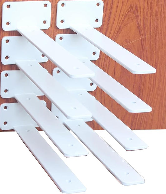 8 Pack - 10 inch White Hidden L Shelf Bracket Iron Floating Shelf Brackets