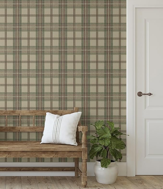 NextWall Harry & Grace Herringbone Plaid Premium Matte Non-Woven Peel and Stick