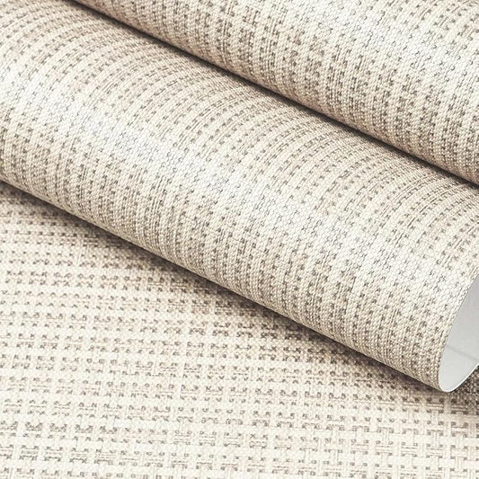FunStick 16"x240" Thick Beige Wallpaper Peel and Stick Modern Grasscloth
