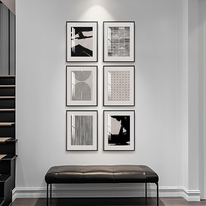Framed Black and White Abstract Wall Art, 6 Pieces Modern Prints Paintings