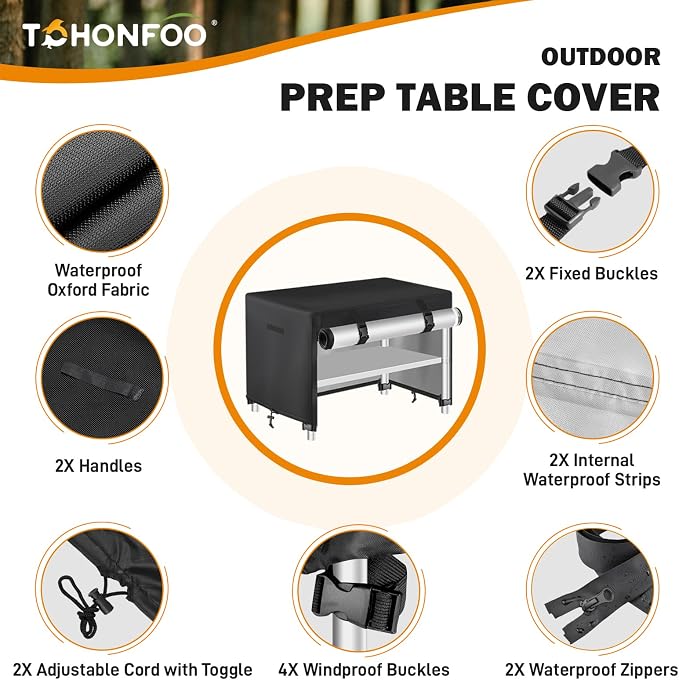 Outdoor Prep Table Cover with Split Zipper, Waterproof Patio Stainless Steel Metal BBQ Table Cover, Suitable for Outdoor Dining Table, Grill Table, BBQ Grill Cart, 48"L x 24"W x 35"H