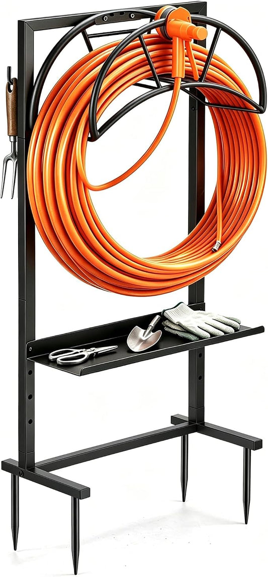 facka Garden Hose Holder Freestanding Metal Hose Stand 4-Prong Shelf Hooks | Holds up to 160FT Hose for Yard Garden Outdoorï¼Water Hose Holder and Hose Hanger, Alternative to Hose Reels for Outside