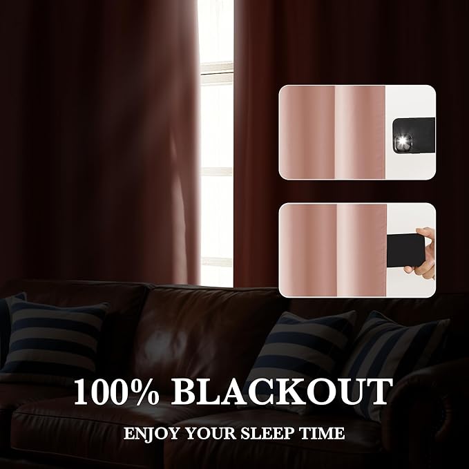 RYB HOME Bedroom Blackout Curtains 63 inches Long, 100% Blackout Thermal
