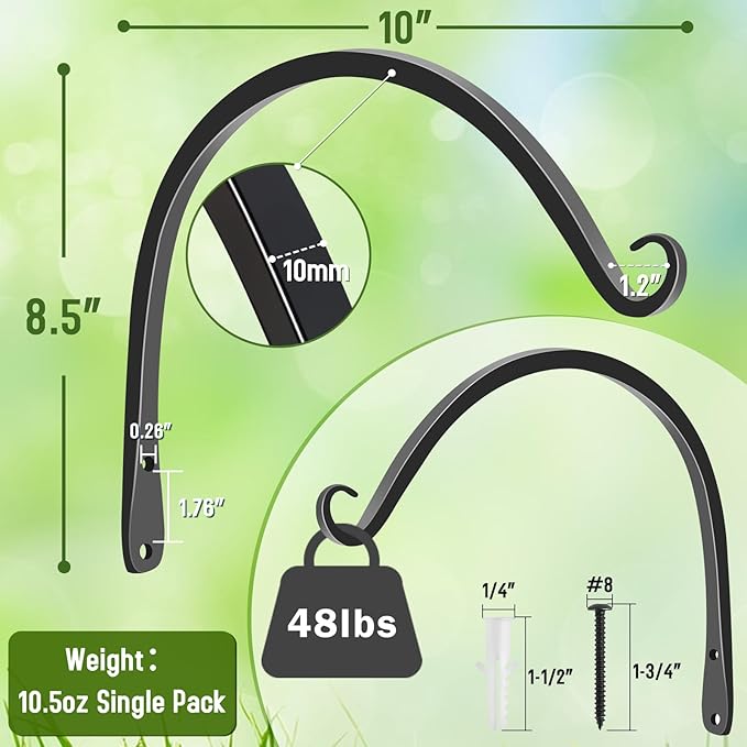 FEED GARDEN 2 Pack 10 Inch Hanging Plant Bracket Wall Hooks Decorative Plant