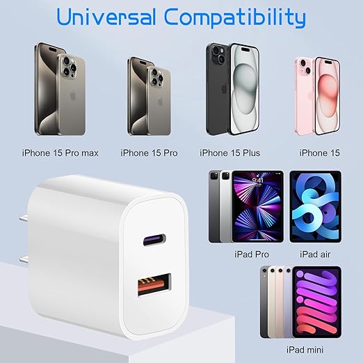 Dual Port A/C Charger for iPhone 17 16 15,Type C Charger Fast Charging Block,2Pack Quick USB C Wall Chargers Adapter,10FT USB C Charging Cable for iPhone 17/17 Pro Max/17 Air/16 Pro/16e/15 Plus/15 Pro