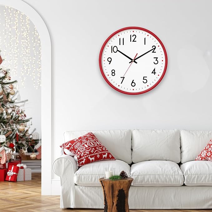 HZDHCLH Wall Clock Red, Silent Wall Clocks Battery Operated 8 Inch Modern Non