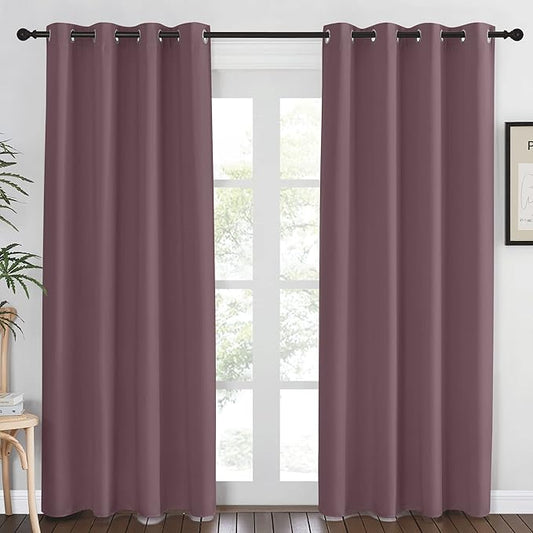 NICETOWN Blackout Dry Rose Curtain 84 inches Long