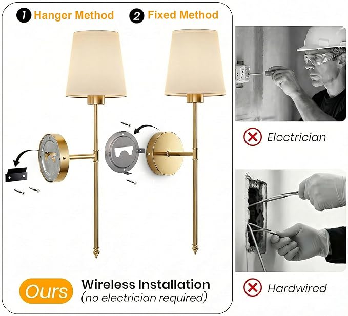 IRONPAX Wall Sconces Battery Operated Set of 2, Wireless Rechargeable Wall