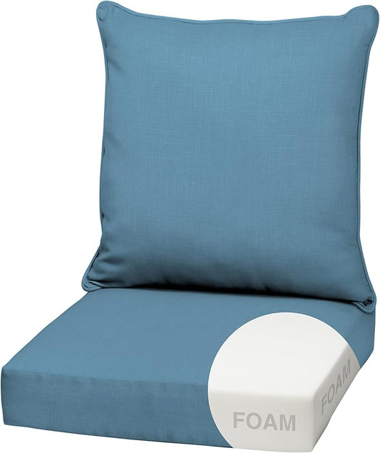 Arden Outdoor Foam Deep Seat Cushion Set, 22 in x 24 in, Weather-Proof, Rain-Proof, Fade Resistant Patio Cushion, Bottom and Back Cushion for Chair, Sofa, and Couch French Blue Texture
