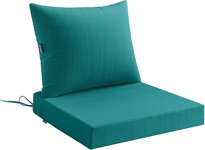 MIULEE Turquoise Outdoor Chair Cushion 22x22 Inch for Patio Furniture Linen Textured Waterproof & 3 Year Color Fastness Seat and Back Couch Cushion with Ties No Slip Design