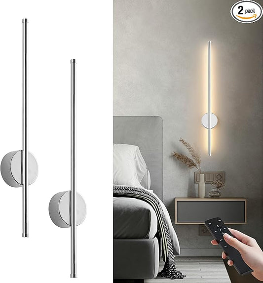 Battery Operated Modern Wall Sconces, Dimmable Wireless Wall Light Set of Two