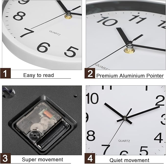 Inbagi 8 Pcs Wall Clock Large Silent Battery Operated Wall Clocks Modern Non