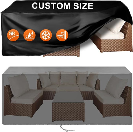 Patio Furniture Cover Rectangle 96"(L) x 40"(W) x 28"(H), Custom Heavy Duty 420D Waterproof Outdoor Cover with Drawstring & Buckles for Table Chair Garden, Black