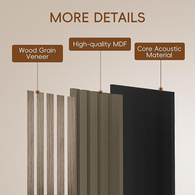 EVERECO 6 Pack Wood Slat Acoustic Wall Panels 92.5" × 7.87", 3D Sound Absorbing