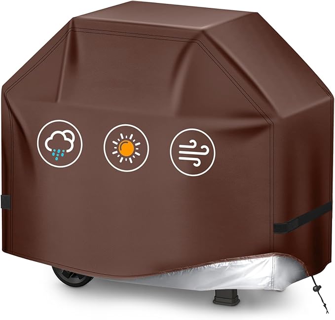 BBQ Gas Grill Cover for Outdoor, Anti-UV, Rip-Proof, 600D Oxford Fade Resistant Material, Barbecue Cover with Hook and Loop Straps & Adjustable Hem Drawstring (Reddish Brown, 55”x23”x42”)