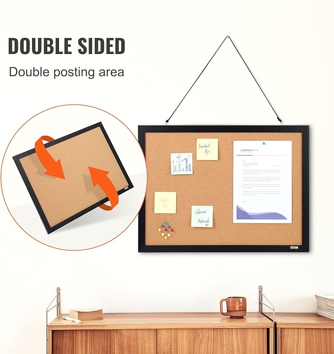 VEVOR Cork Board for Walls, Double-Sided Cork 24" x 18" Bulletin Board Vision