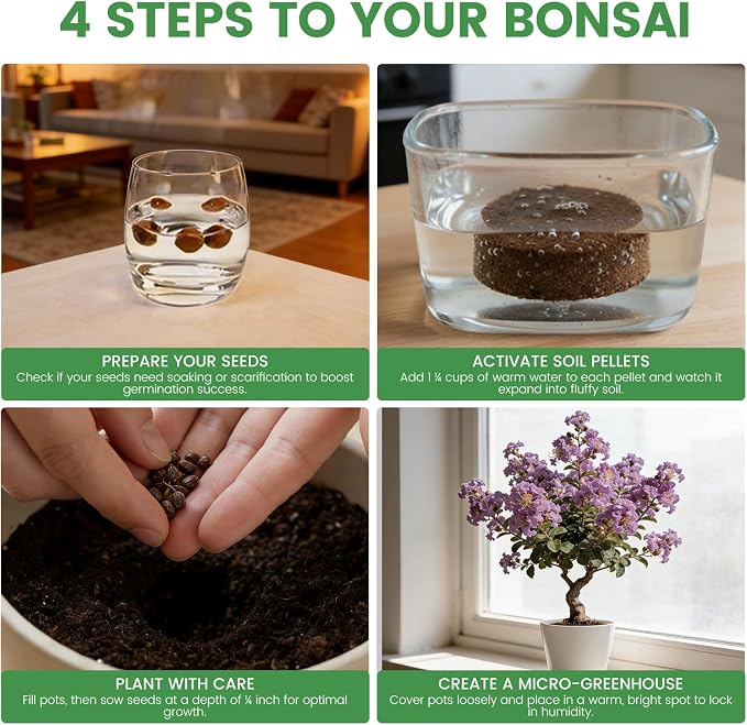 Bonsai Tree Kit for Beginners – 5 Bonsai Starter Kit for Beginner, Indoor for Growing Bonsai Plants with Tools & Planters – DIY Craft Gardening Gifts, White Elephant Gifts for Adults Men Women