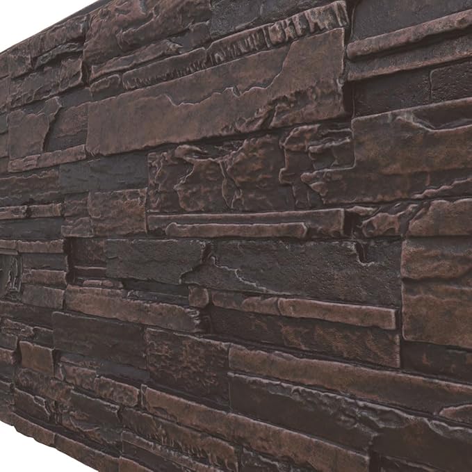 EverStone Cascade Faux Stone Panel, 48 5/8"W x 24 3/4"H x 1 1/4"D, Dark Tobacco