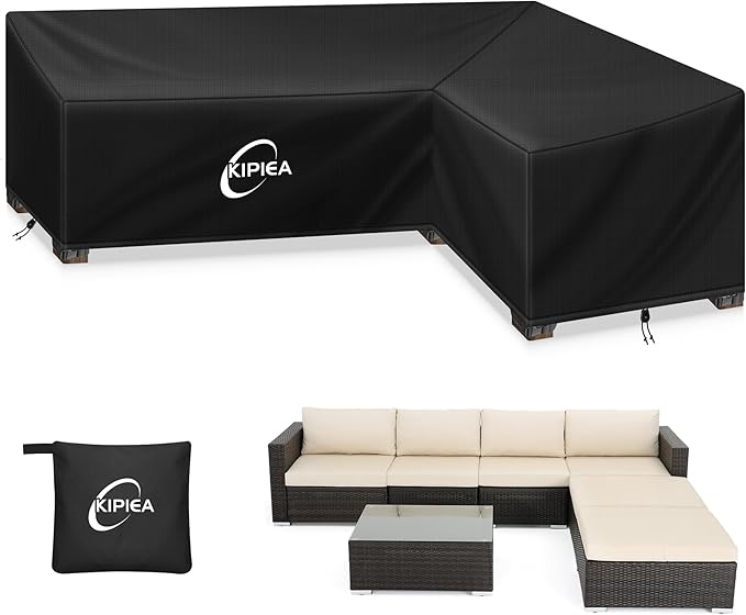 Kipiea L-Shape Patio Furniture Covers Waterproof, 500D Heavy Duty Outdoor Sectional Cover Windproof, Outdoor Couch Cover Anti-UV, No Tears & No Fading (Left Facing, 120" x 90" L x 33.5" D x 31" H)
