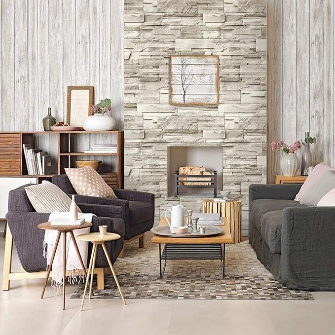 Jeweluck Stone Wallpaper Peel and Stick Brick Wallpaper 17.7”×236.2” Brick
