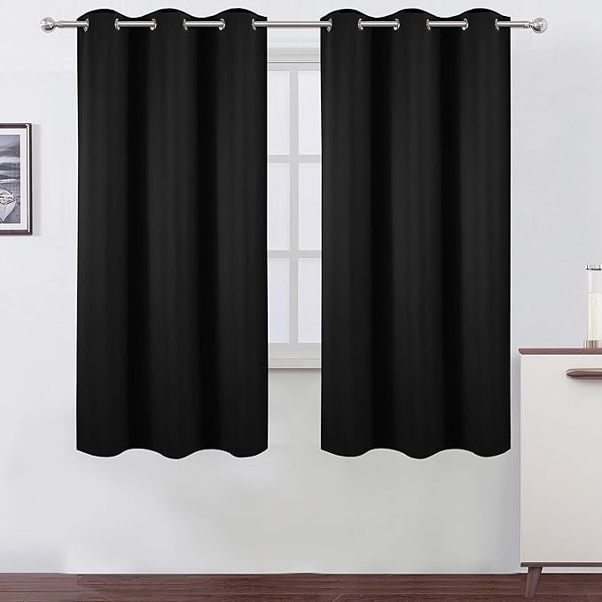 LEMOMO Black Blackout Curtains 40 x 63 Inch Length/Set of 2 Curtain