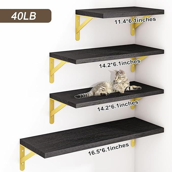 YGEOMER Floating Shelves for Wall, Different Sizes Black Wall Shelves for