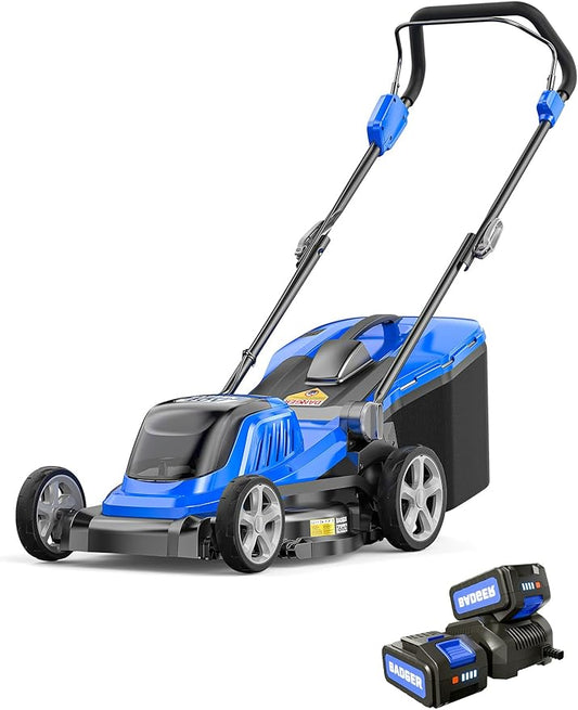 Wild Badger Power 40V 16â³ Cordless Lawn Mower Brushless, 5,445 sq ft/0.125 ac,2Ã4.0Ah Battery & Fast Charger, 5-Position Height,for Small Residential Lawns