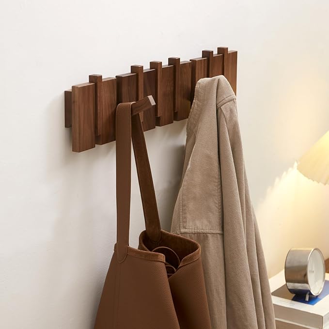 QUELLANCE Wood Coat Rack Wall Mount, Coat Hooks Hanger Wall Mounted, Heavy Duty