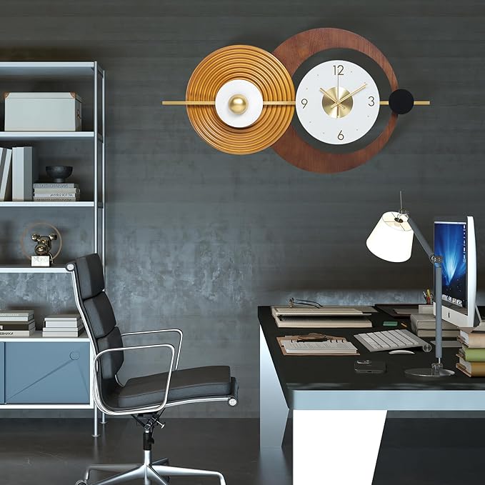 Wall Clock Modern Battery Operated Big Clocks Metal and Wooden Nordic Style