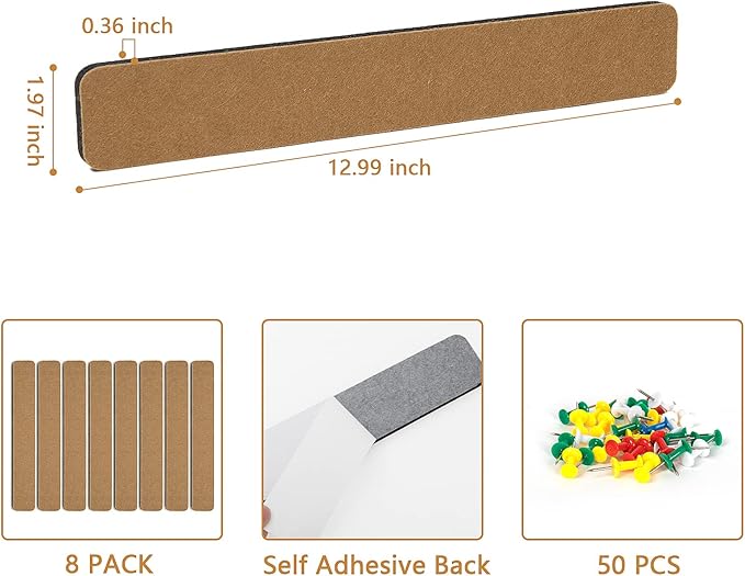 8 Pack Felt Pin Board Bar Strips Bulletin Board