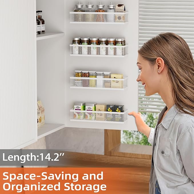 Spice Rack Wall Mount, 4 Pack Wall Spice Rack & Hanging Storage Baskets