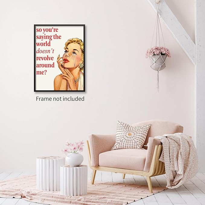 noxozoqm 70s Pink Sexy Women Poster Funky Funny Quote Wall Art Retro Housewife