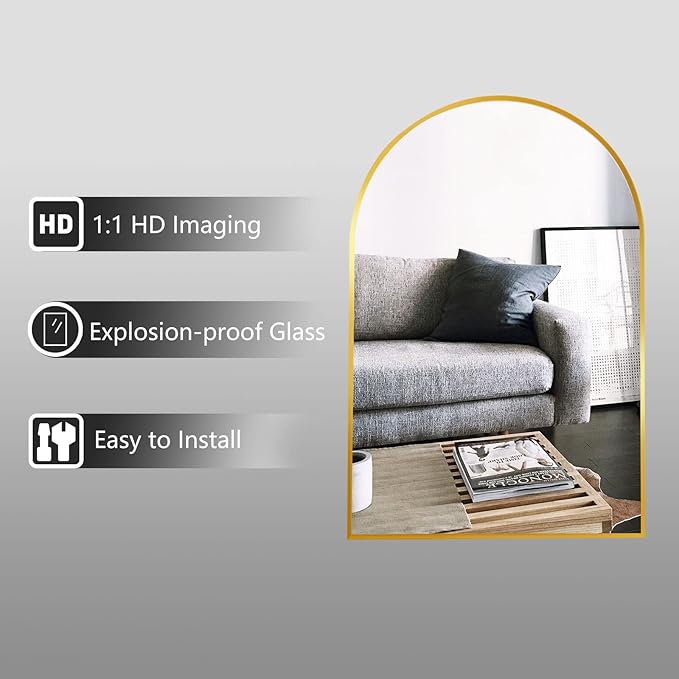 HARRITPURE 2Pcs Arched Bathroom Mirror Wall Mounted Mirror Aluminum Alloy Frame
