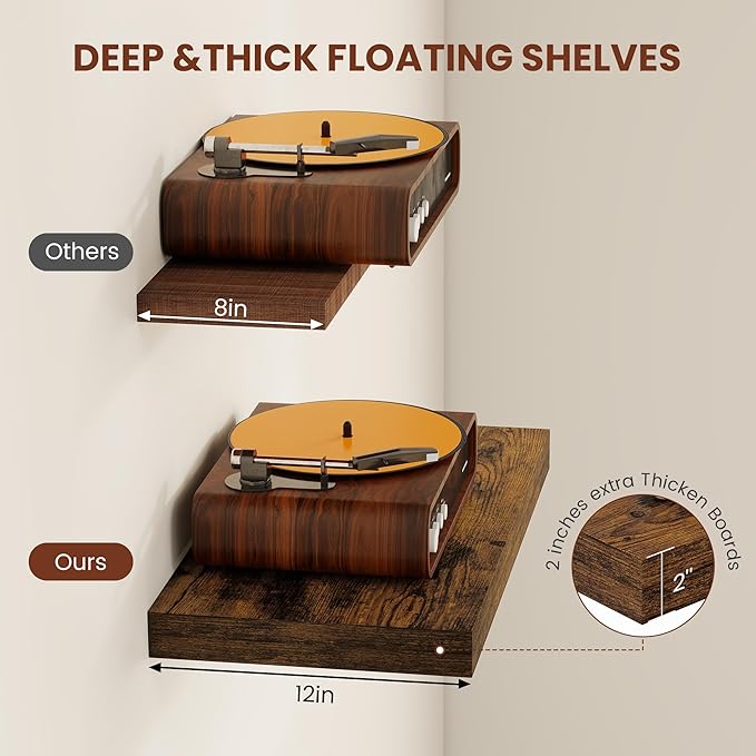 Vivelove 12" Deep Floating Shelves