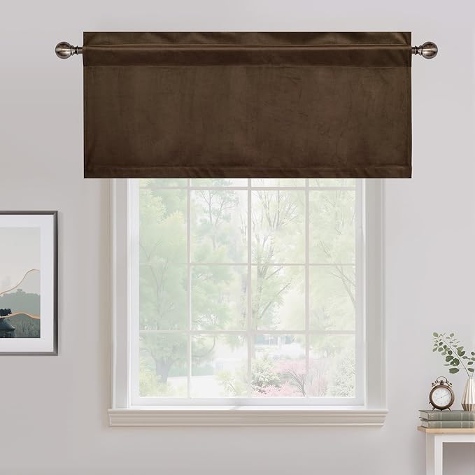 NICETOWN Brown Velvet Valance Curtains