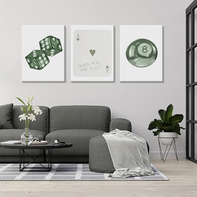BOKPEN Green Poker Dice Canvas Wall Art Funky Y2K Trendy Preppy Pictures Lucky
