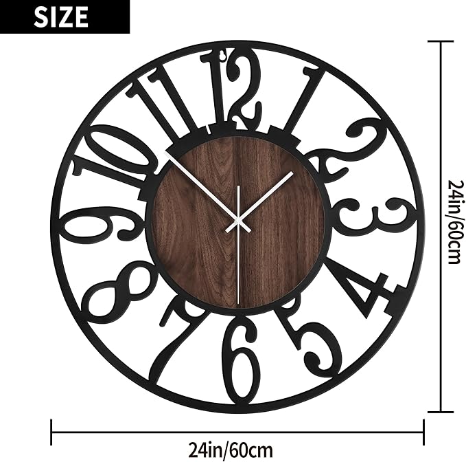 1st owned Large Wall Clock for Living Room Decor- 24" Decorative Antique Silent