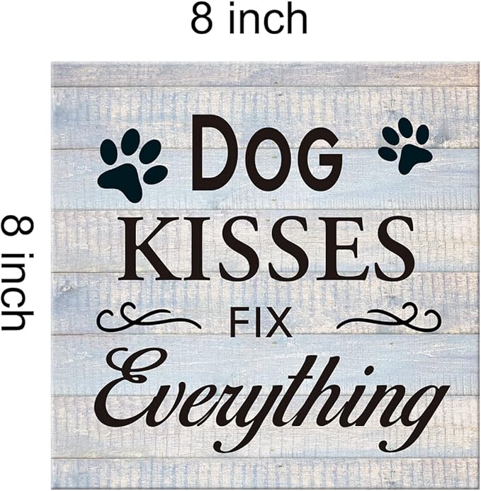 Funny Farmhouse Dog Canvas Wall Art Decor Dog Kisses Fix Everything Rustic Sign