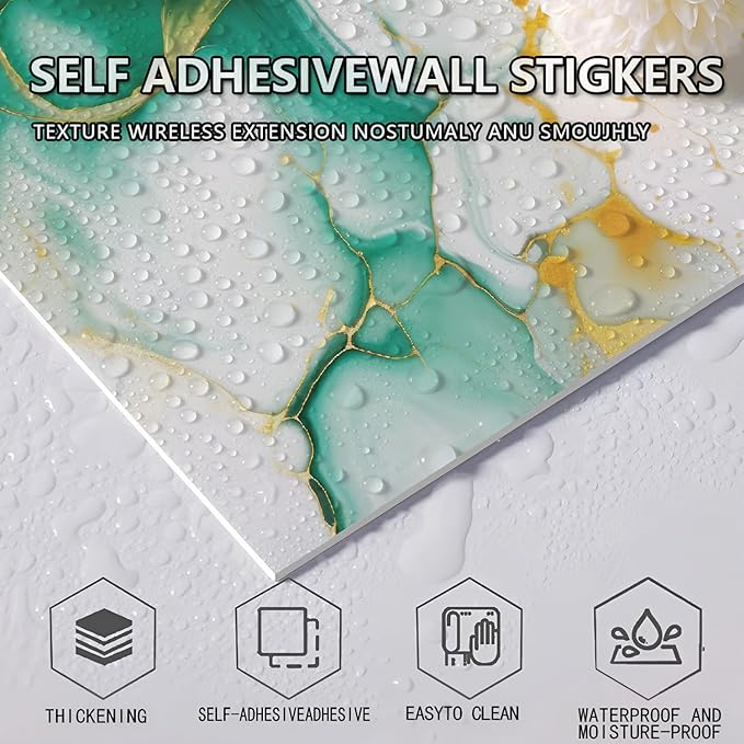 10pcs Peel and Stick Tile Shower Waterproof Marble Tiles Wall Panels,